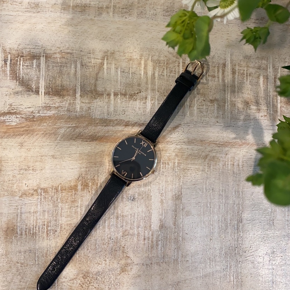 Olivia burton shoreditch black and gold watch